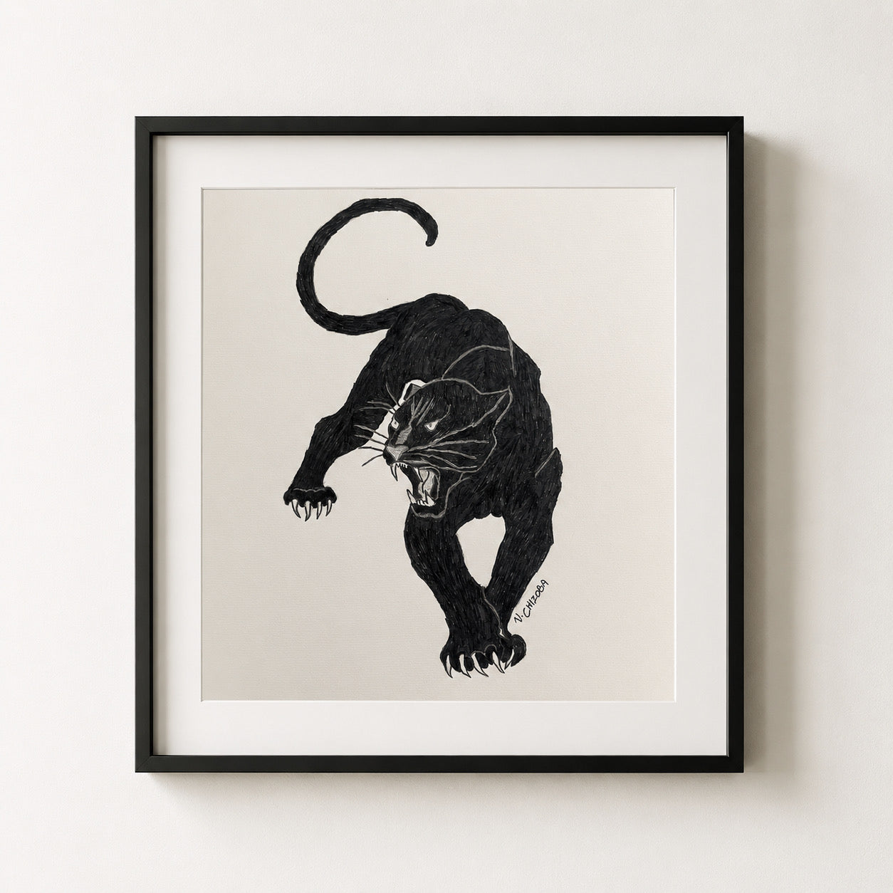 A dark feline emerging from the shadows, carrying an energy that feels ancient, watchful, and untamed. A piece about mystery, instinct, and the beauty found in darkness. Pencil on paper 